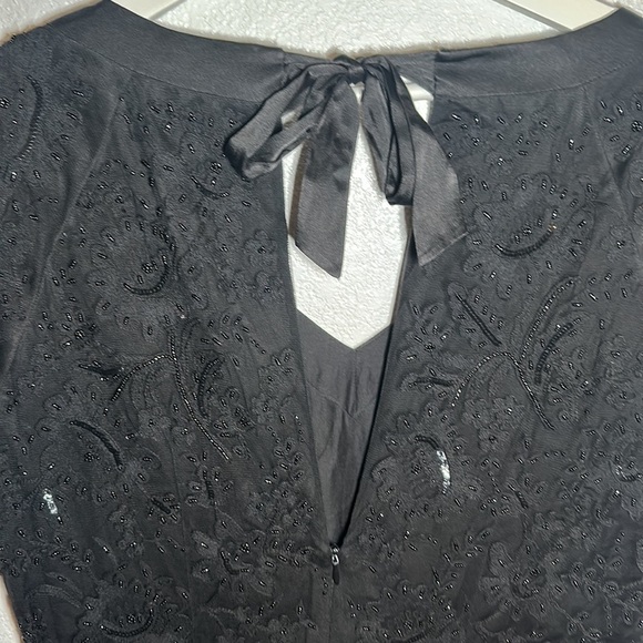 PAUW Silk Blend Beaded Cocktail Dress Scalloped  Trim Tie Back Size 4 - Picture 2 of 11